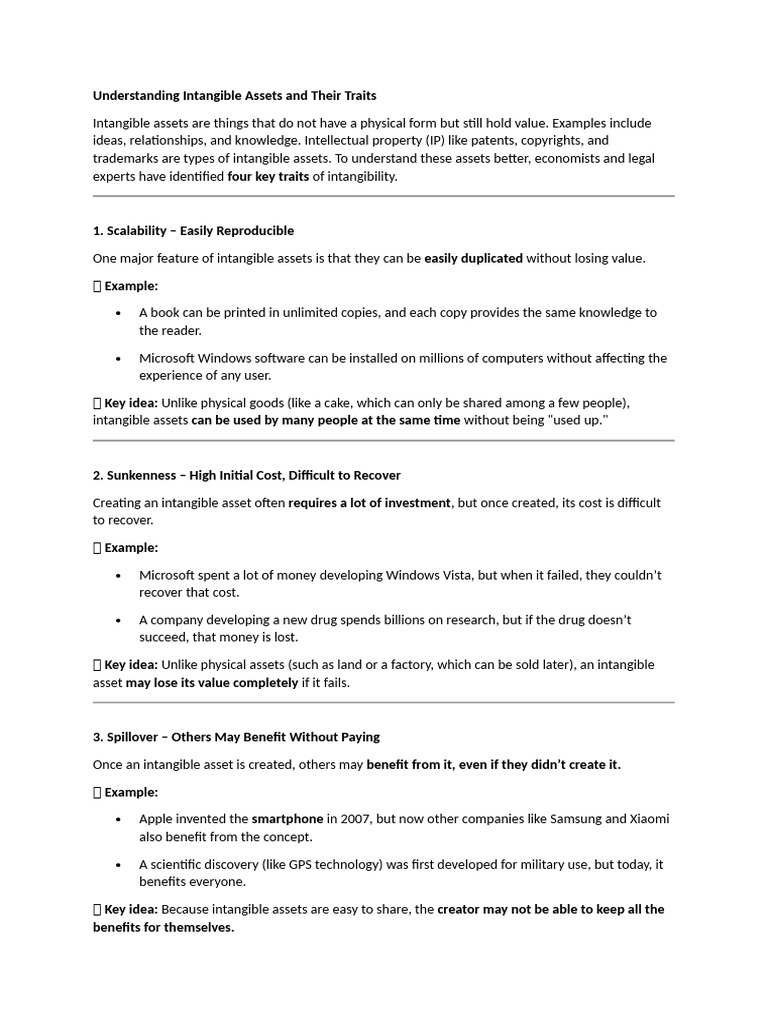 Key Traits of Intangible Assets Explained | PDF | Intangible Asset ...