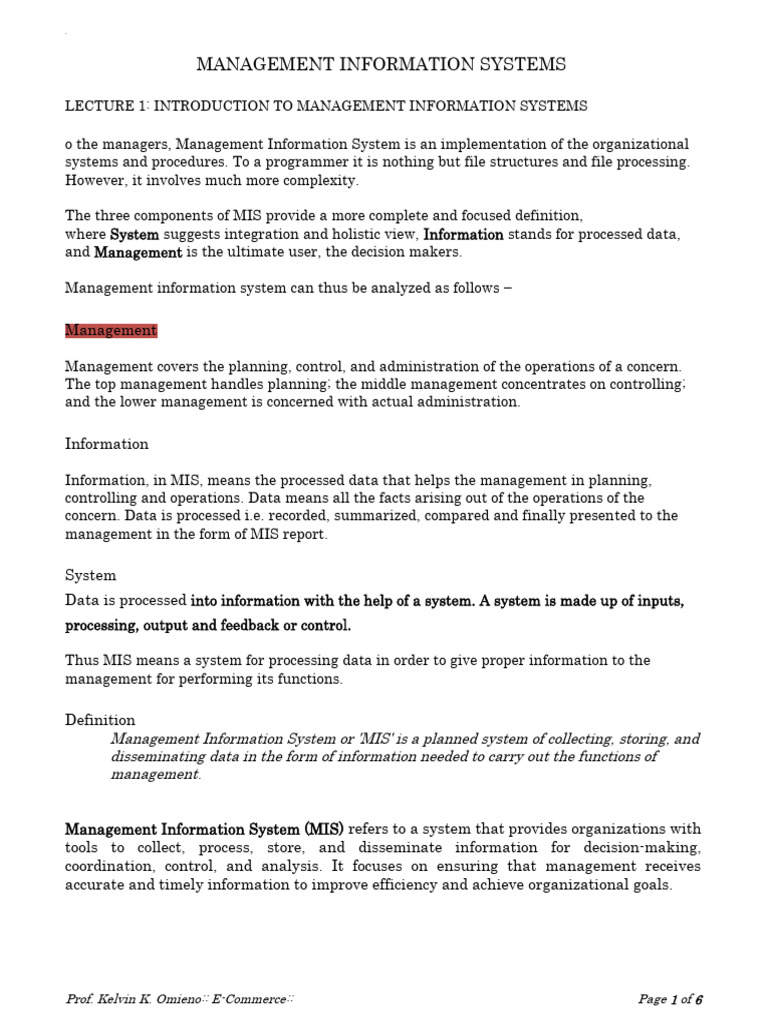 Bbt 4301_mis Lecture 1 | PDF | Information | Management Information System