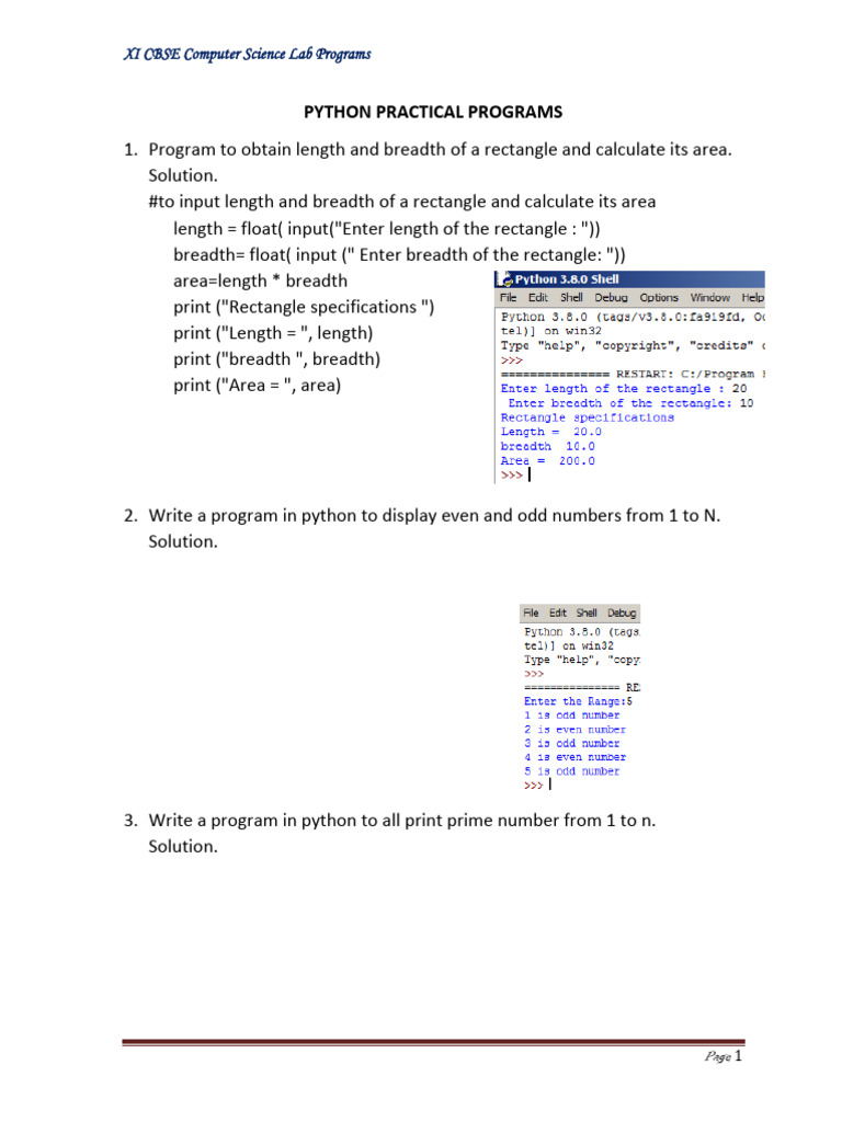 CBSE Python Lab Programs Guide | PDF | Computer Programming