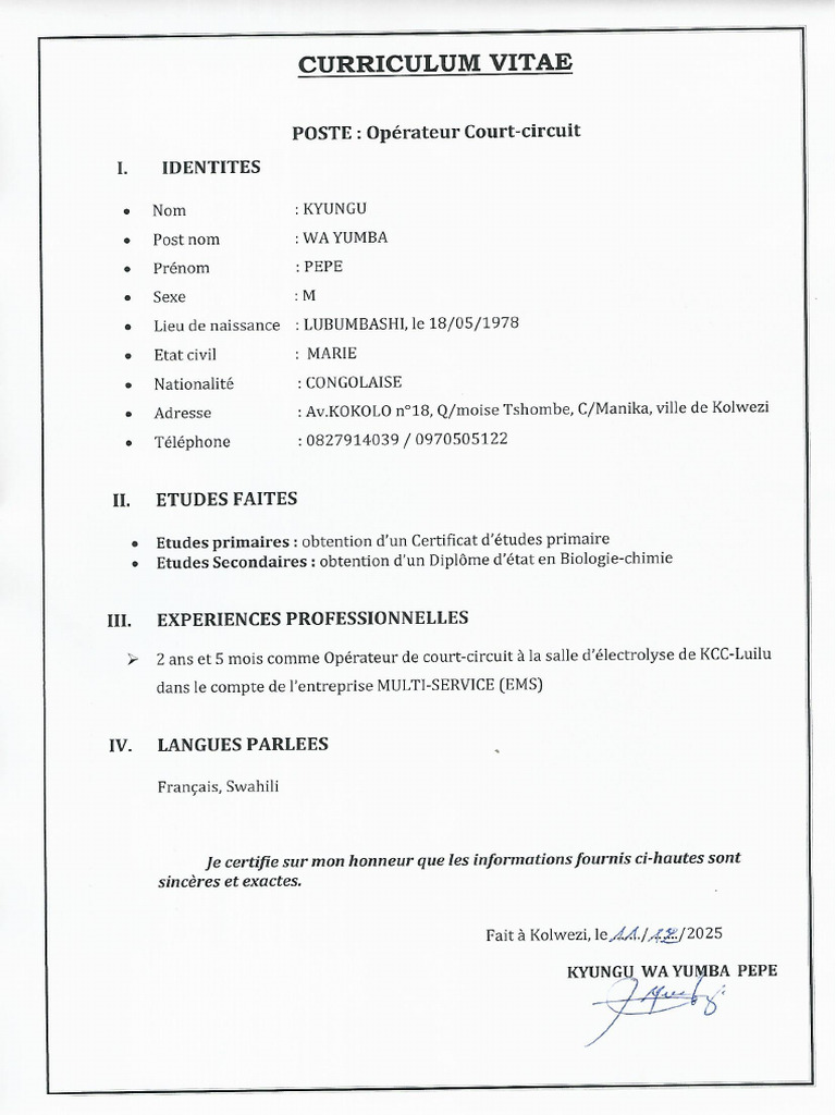 CV Operateur Court-Circuit | PDF