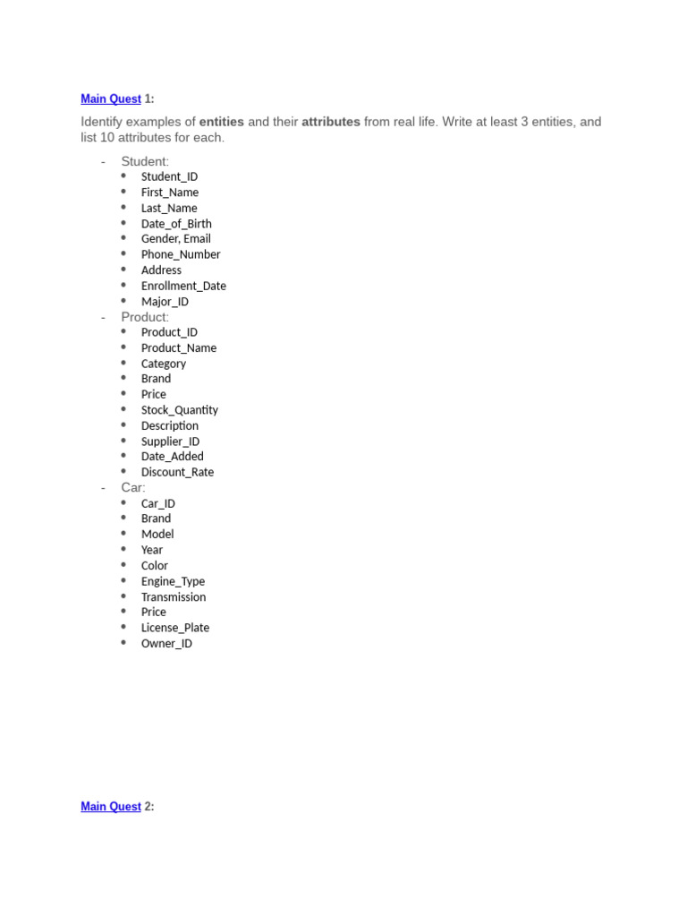 Real-Life Entities and Attributes Examples | PDF