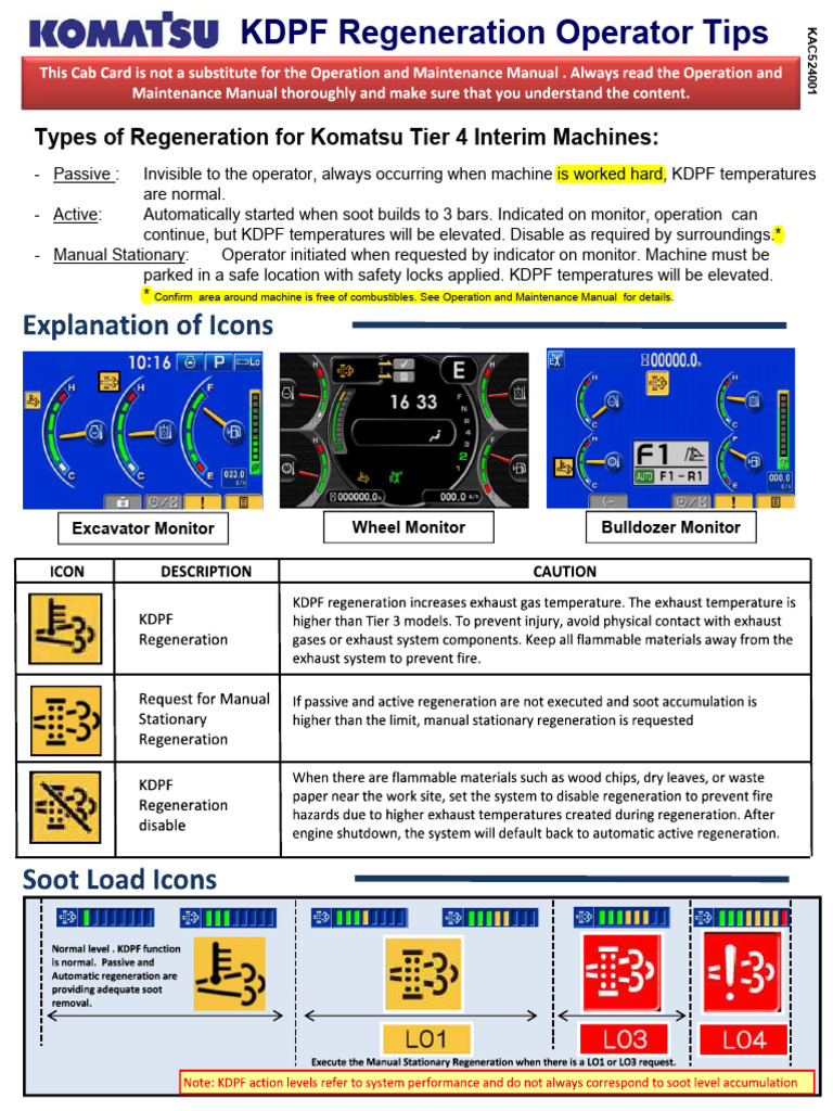 KDPF Regeneration Tips for Komatsu Machines | PDF