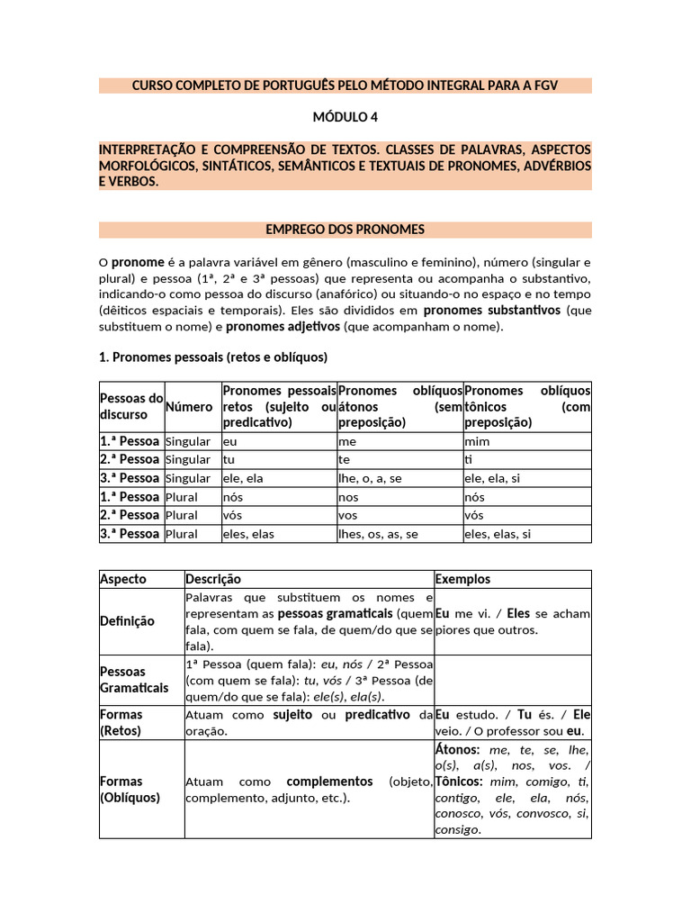 Pronomes em Português: Tipos e Usos | PDF | Pronome | Advérbio