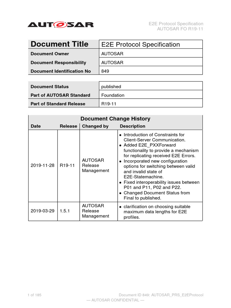AUTOSAR E2E Protocol Spec R19-11 | PDF | Computer Network | Information