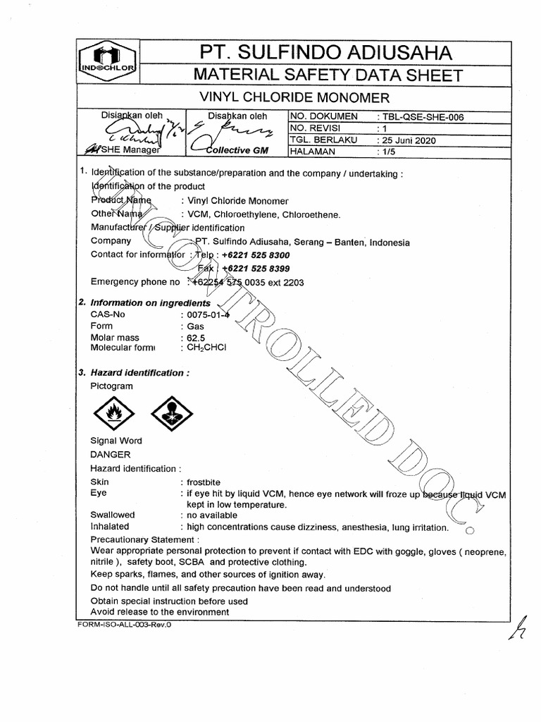 MSDS Vinyl Chloride Monomer VCM | PDF