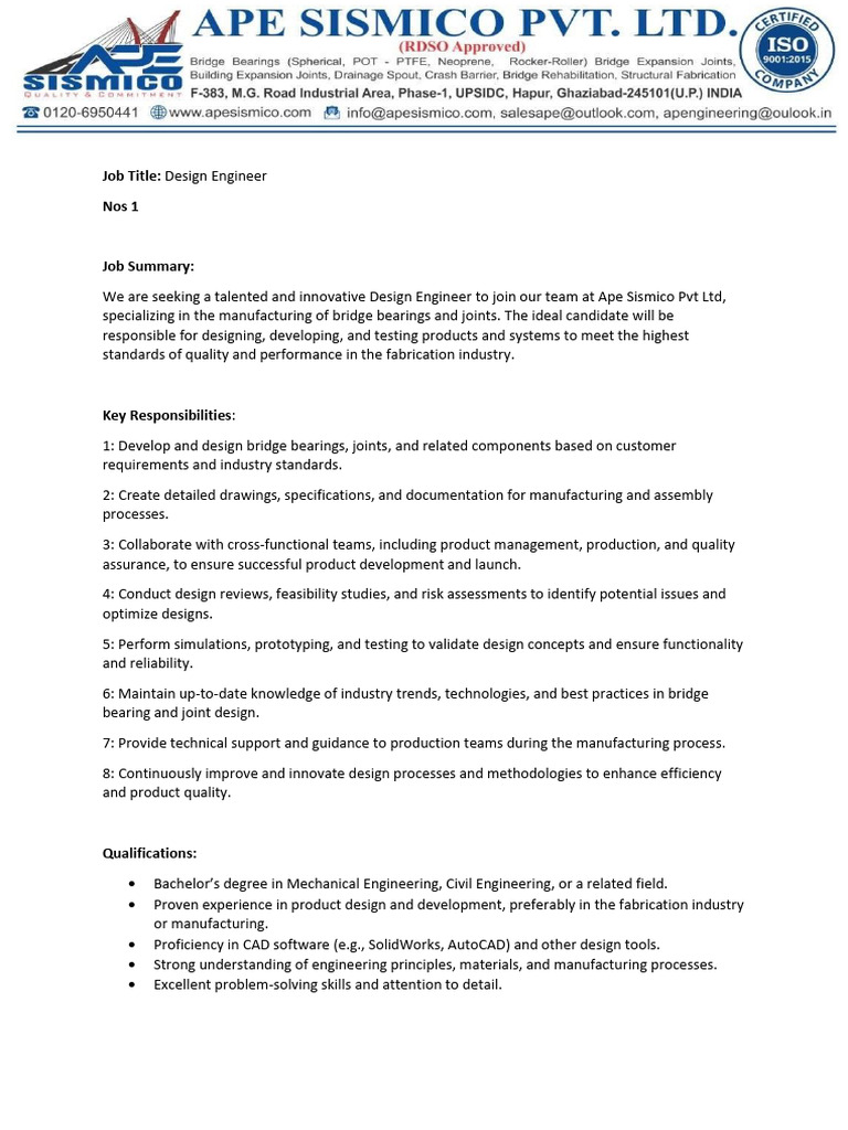 Job Description for Design Engg | PDF | Engineering | Simulation