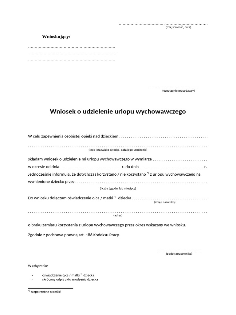 GD 096 Wniosek o Urlop Wychowawczy | PDF