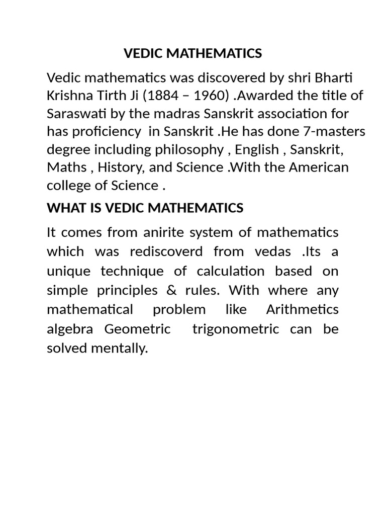 Introduction to Vedic Mathematics | PDF