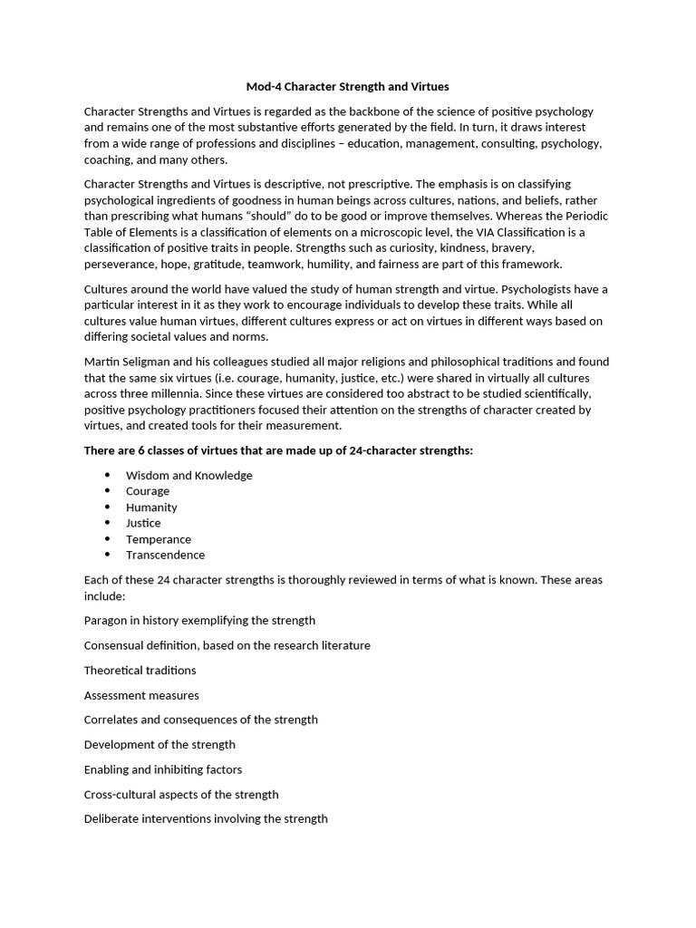 Mod-4 Charactyer Strength and Virtues | PDF | Virtue | Courage