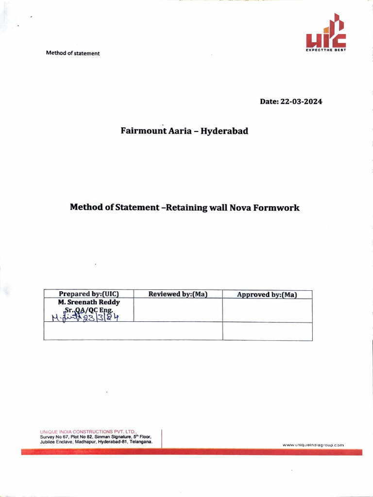 Retaining Wall Method Statement Guide | PDF | Concrete | Materials
