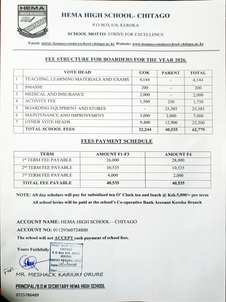 Hema High School Chitago 2026 Fee Structure | PDF