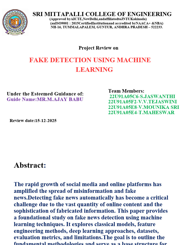 Machine Learning for Fake News Detection | PDF | Machine Learning ...