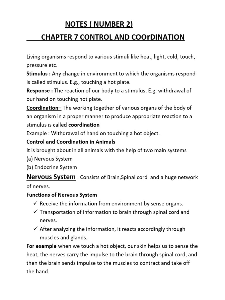 Control and Coordination in Organisms | PDF | Neuron | Nervous System