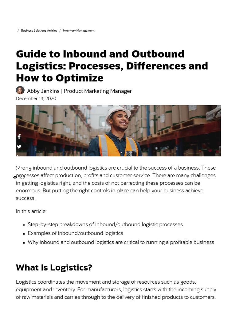 Optimize Inbound and Outbound Logistics | PDF | Logistics | Warehouse