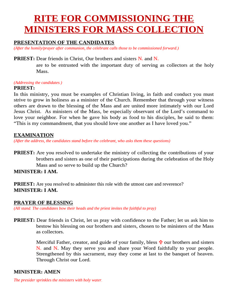 Rite for Commissioning the Ministers for Mass Collection | PDF ...