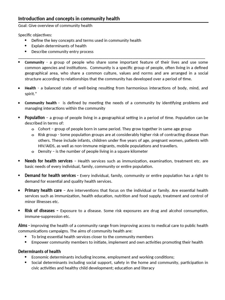 Overview of Community Health Concepts | PDF | Non Communicable Disease ...