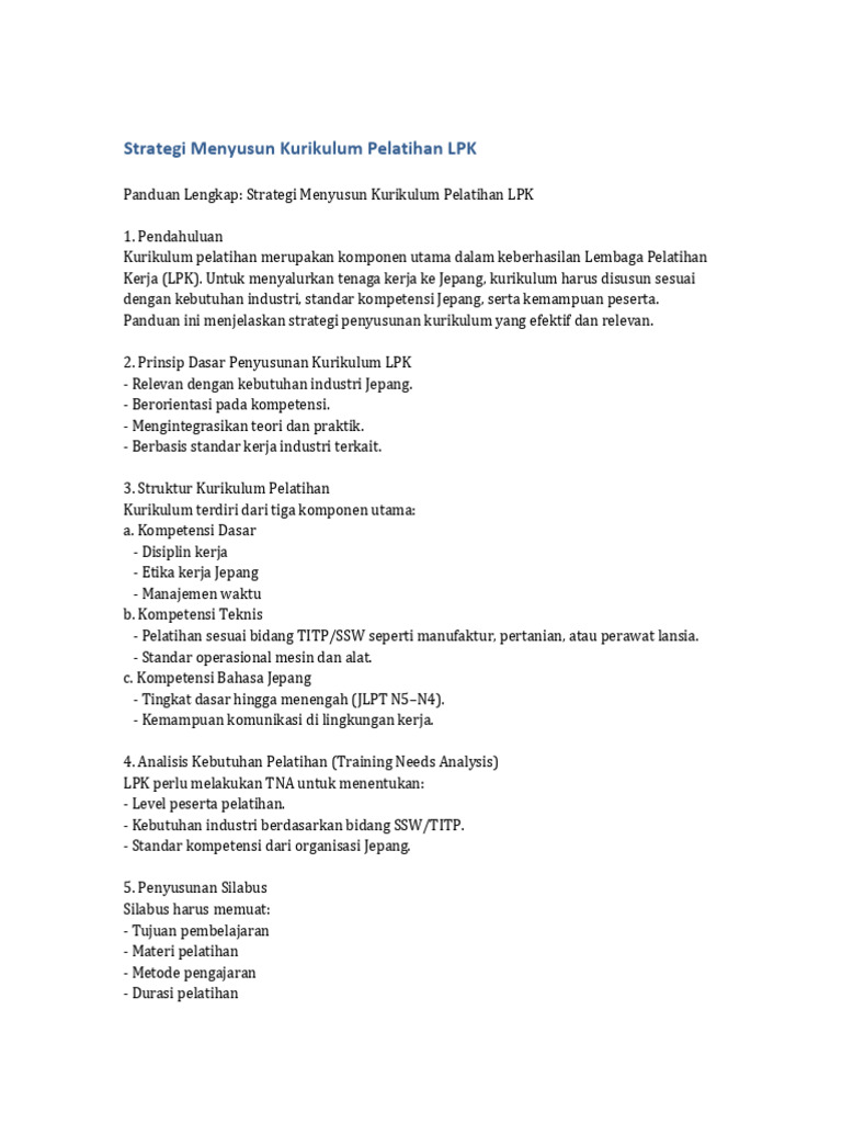 Strategi Kurikulum Pelatihan LPK Efektif | PDF