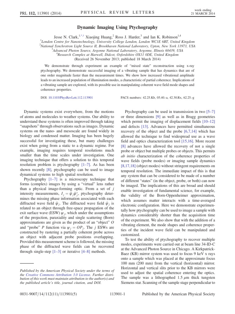 Dynamic Imaging with X-ray Ptychography | PDF | Waves | Optical Resolution