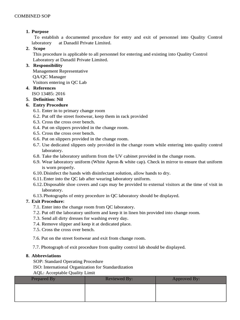 QC Lab Entry and Sampling SOP Guide | PDF | Sampling (Statistics ...