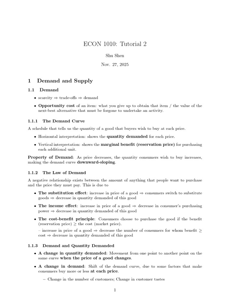 ECON1010 Tutorial 2 | PDF | Monopoly | Elasticity (Economics)