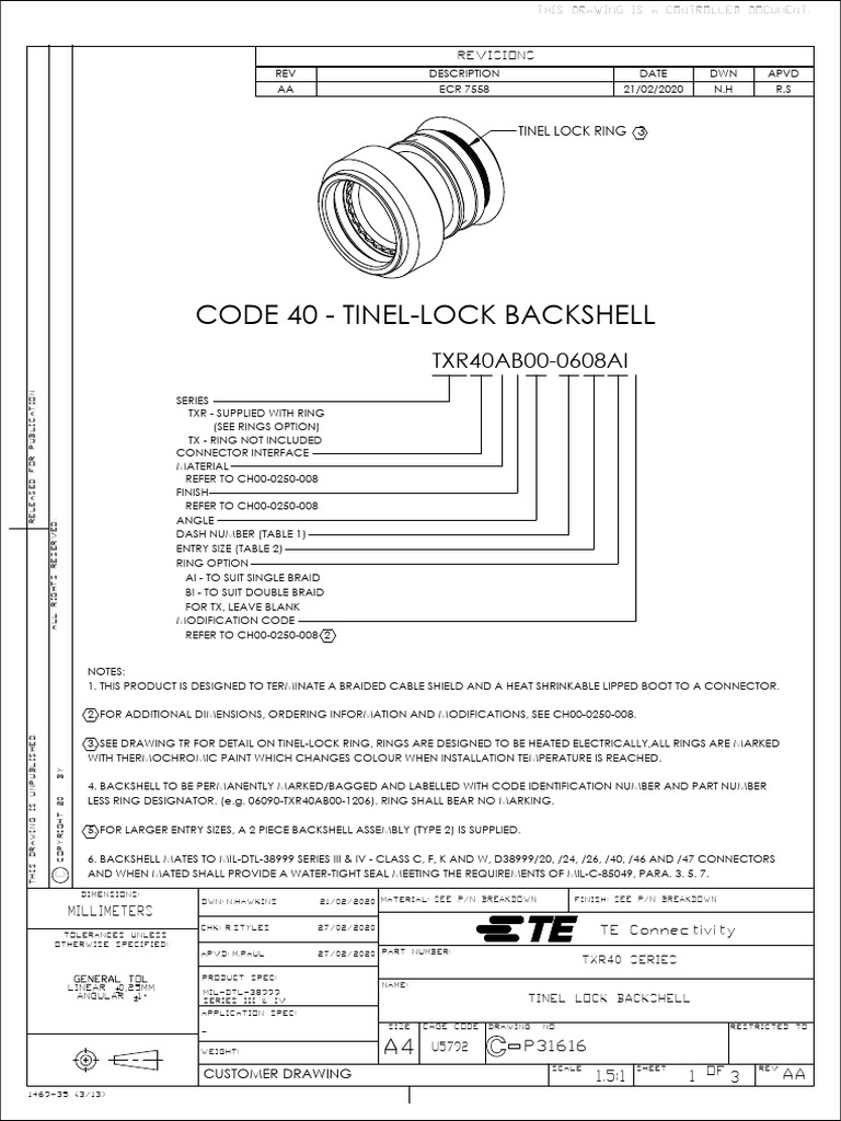 TXR40 Series Tinel Lock Backshell Guide | PDF | Electrical Connector