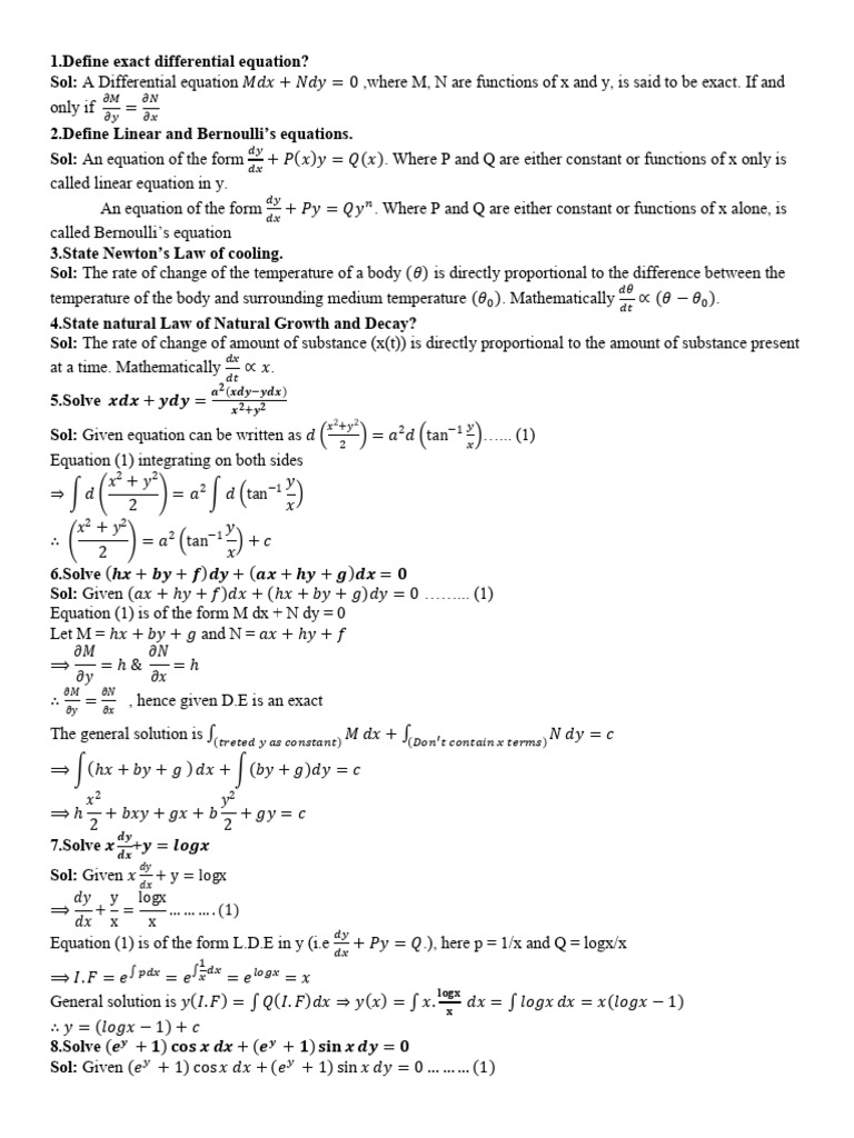 DEVC Unit-1,2 Short Answers | PDF | Equations | Differential Calculus
