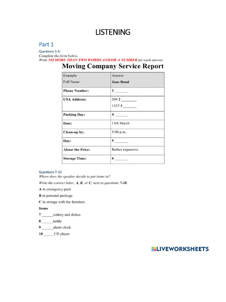 Worksheet 1779206 | PDF