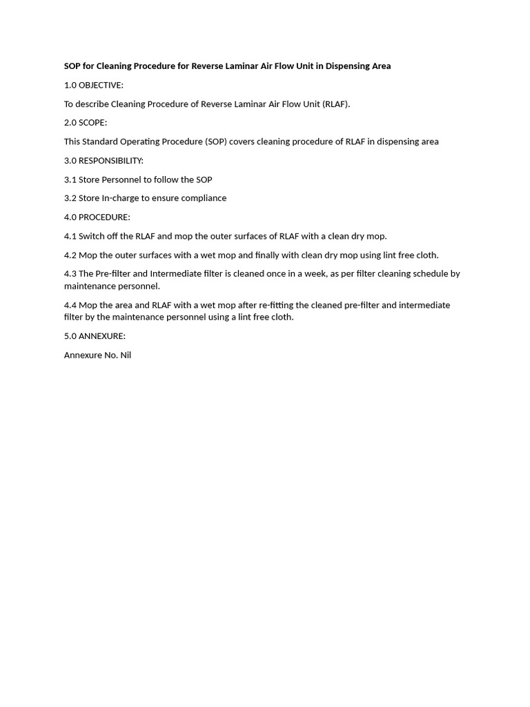 RLAF Cleaning and Maintenance SOP | PDF