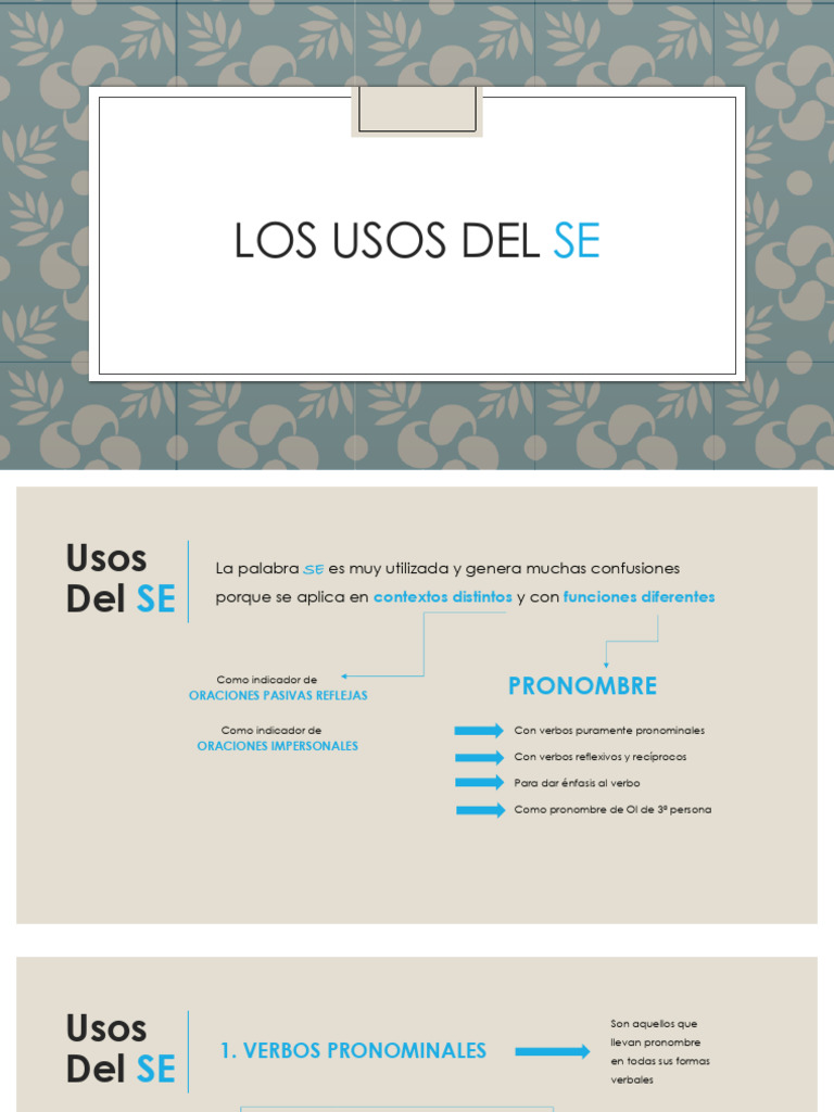 Usos del pronombre SE en español | PDF | Pronombre | Verbo