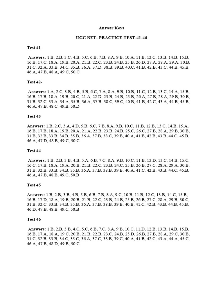UGC NET Practice Test Answer Keys 41-46 | PDF