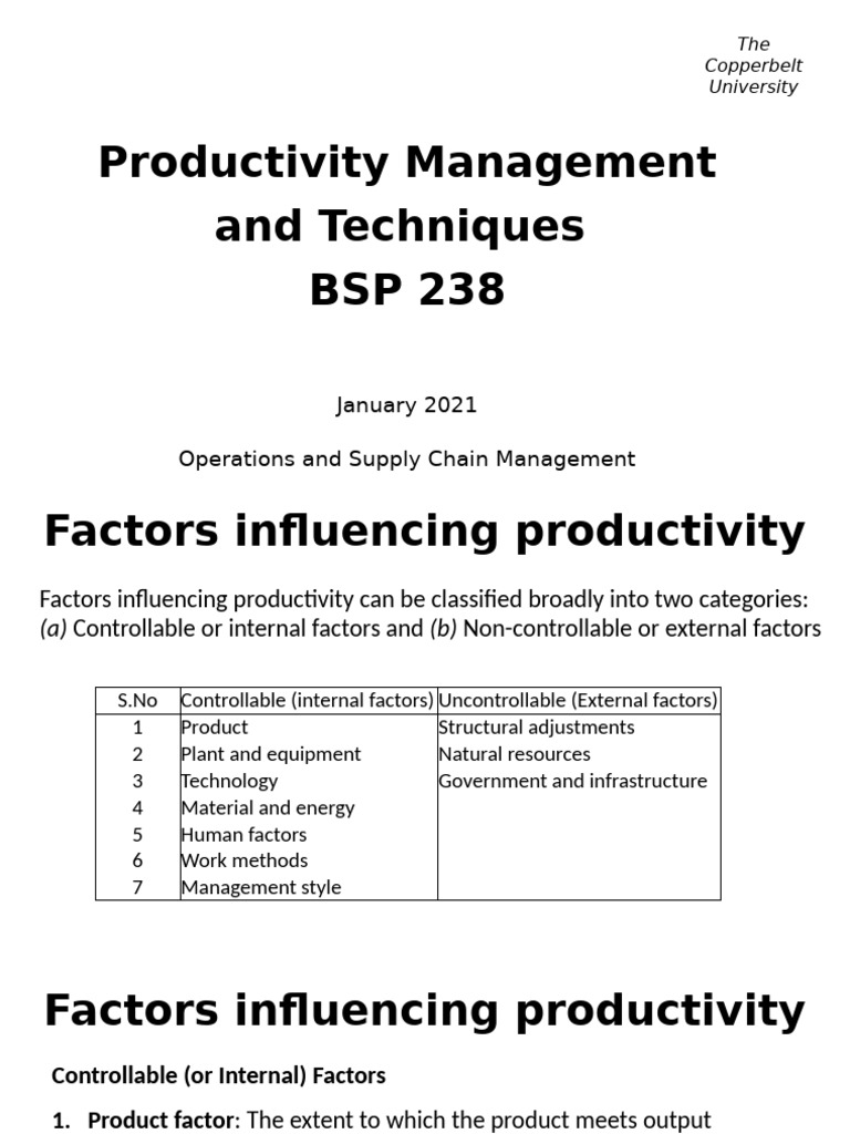 Factors Influencing Productivity Management | PDF | Labour Economics ...