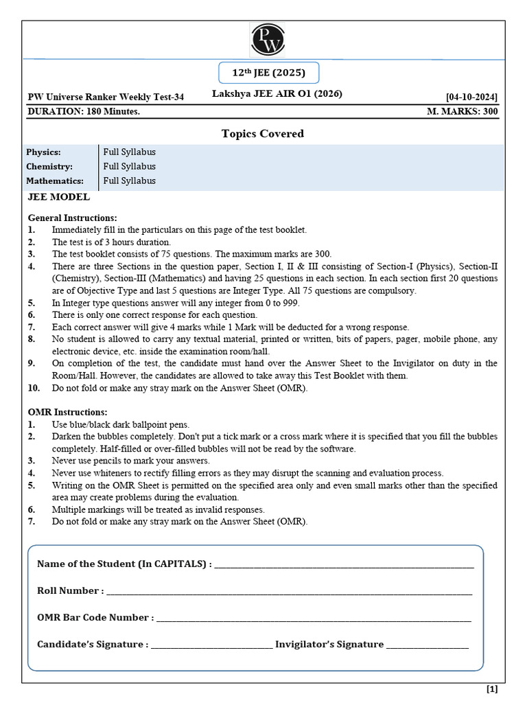 Full Test Paper 4 | PDF | Series And Parallel Circuits | Force