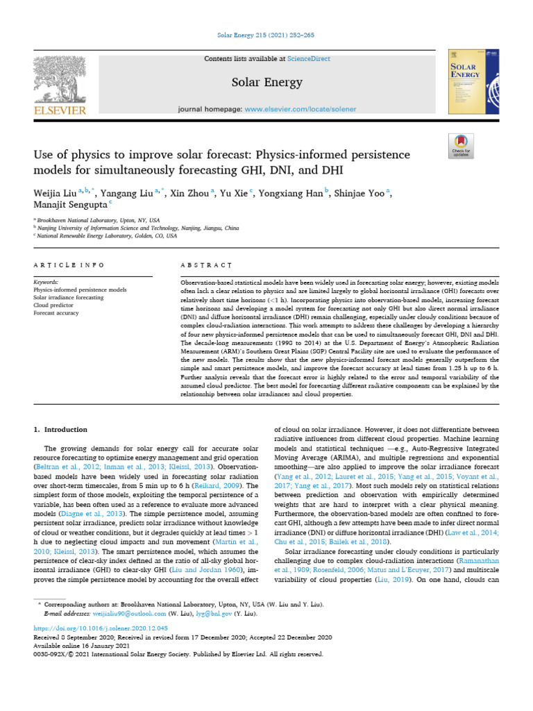 Physics-Informed Solar Irradiance Forecasting | PDF | Physical ...