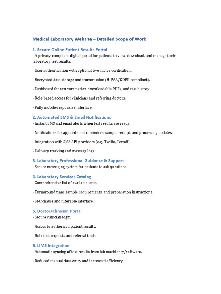 Medical Lab Website Development Plan | PDF