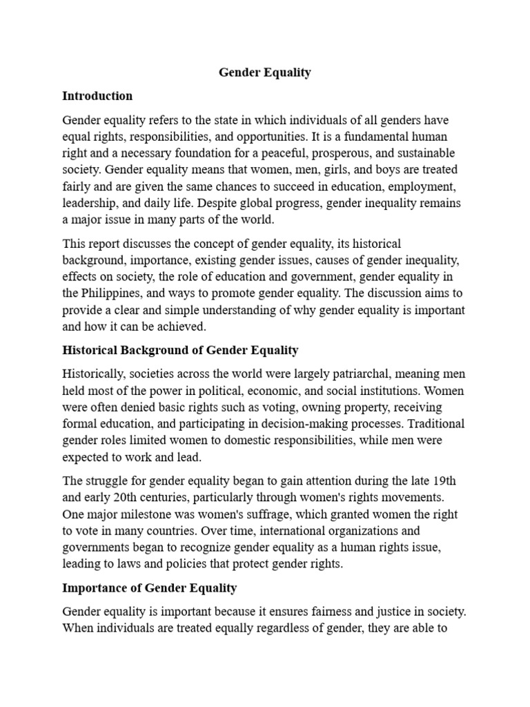 Understanding Gender Equality Issues | PDF | Gender Studies | Gender ...