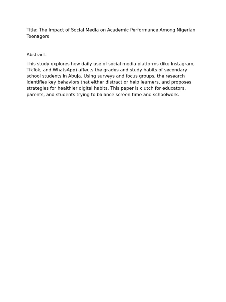 The Impact of Social Media On Academic Performance Among Nigerian ...