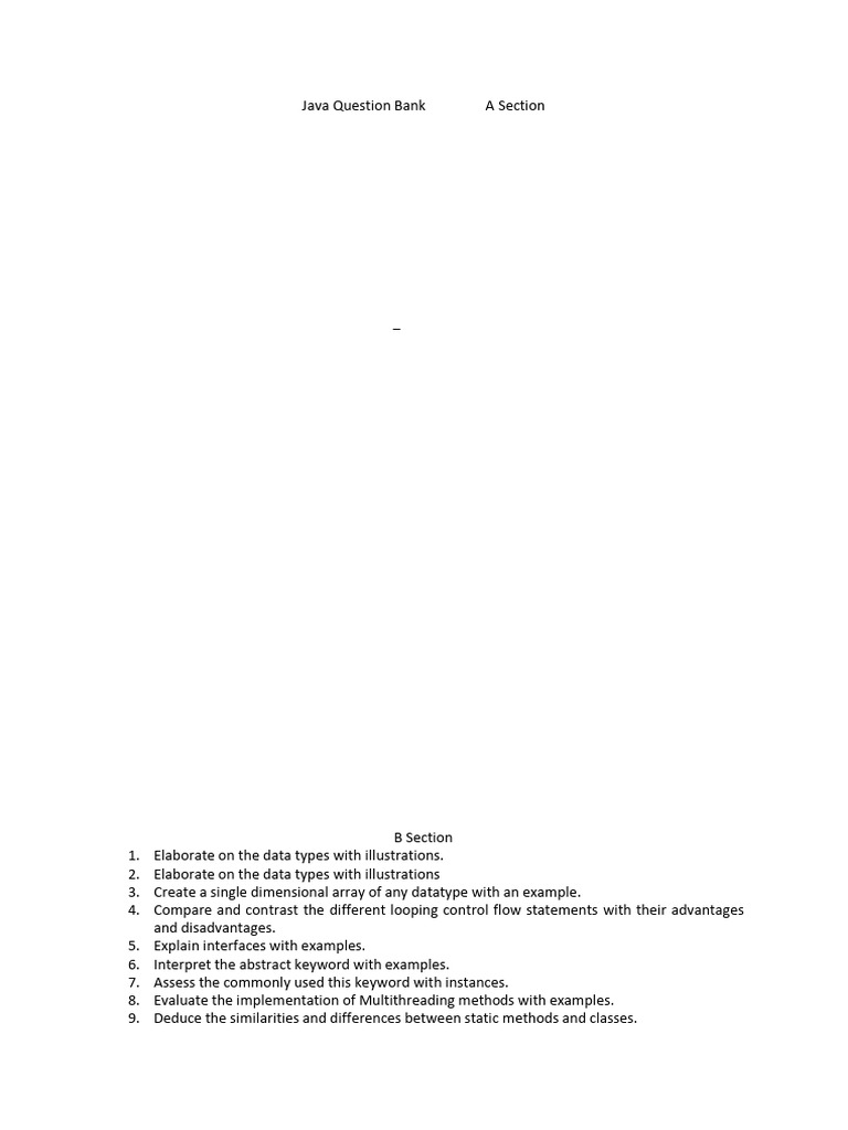 Comprehensive Java Question Bank | PDF