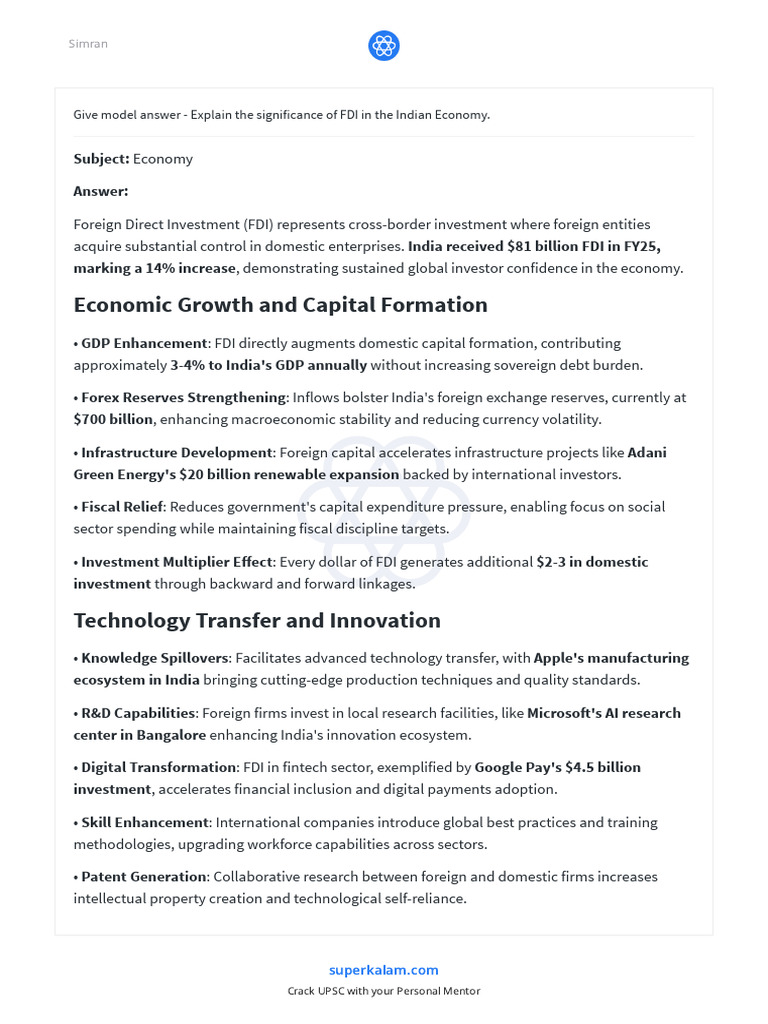 Significance of FDI in India's Economy | PDF | Foreign Direct ...