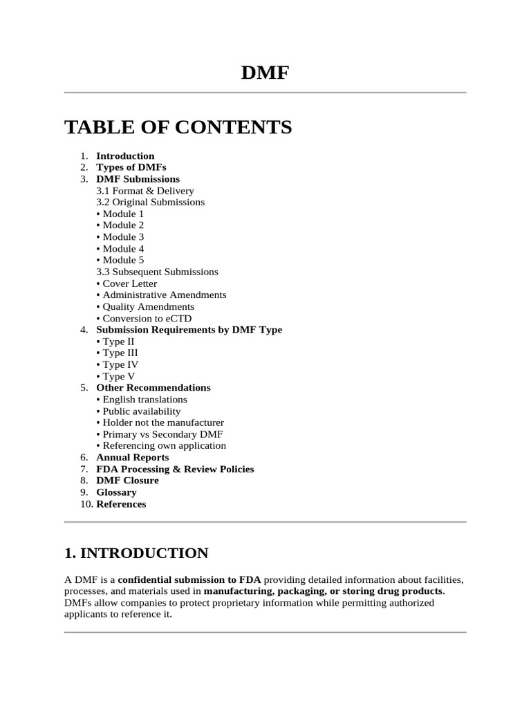 DMF Submission Guidelines and Types | PDF | Food And Drug ...