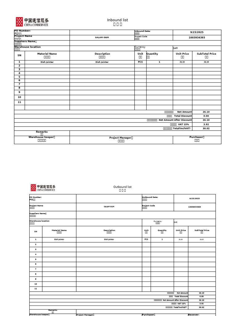 Materials Inbound and Outbound 28-9-2025 | PDF