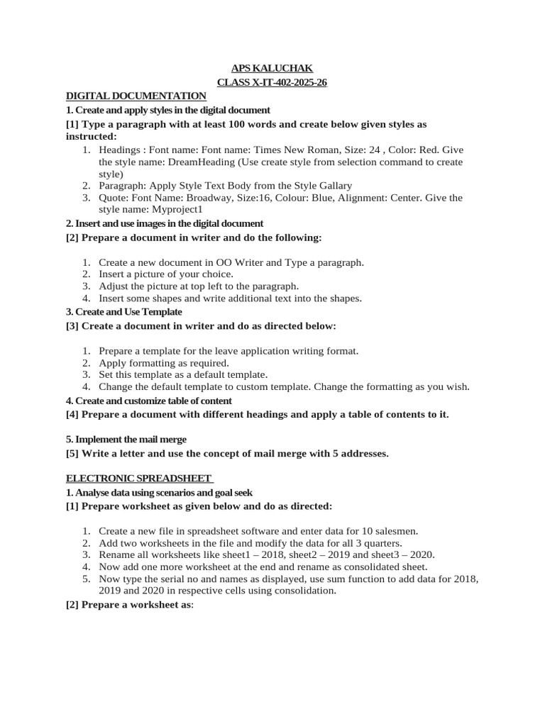 x It Practical File 2024 25 | PDF | Spreadsheet | Data Type