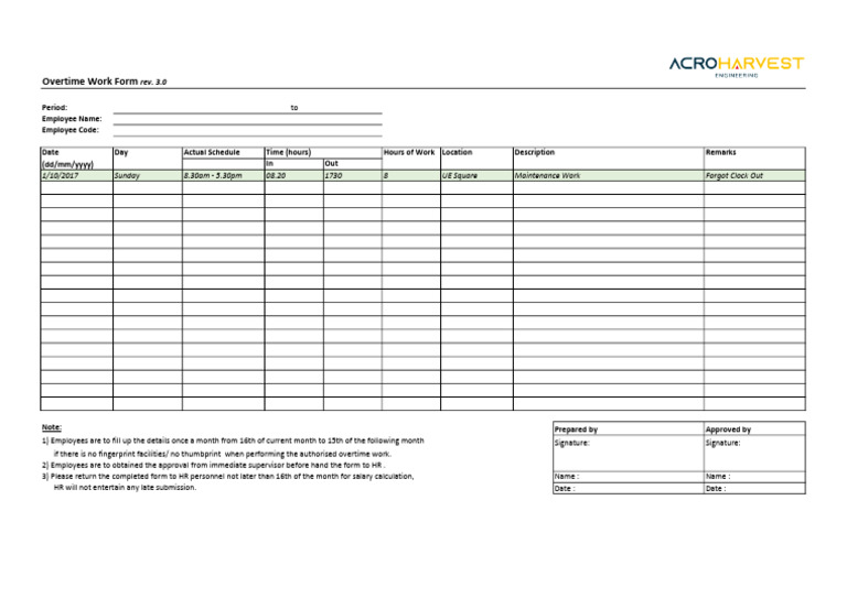 Overtime Work Submission Form 3.0 | PDF