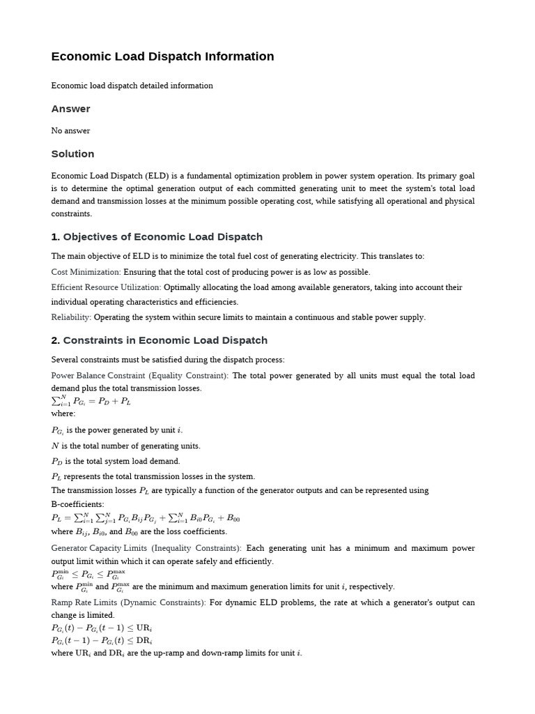 Economic Load Dispatch Explained | PDF | Mathematical Optimization ...
