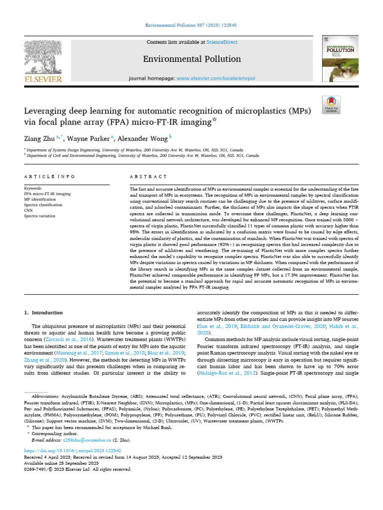Deep Learning for Microplastics Detection | PDF | Spectral Density ...