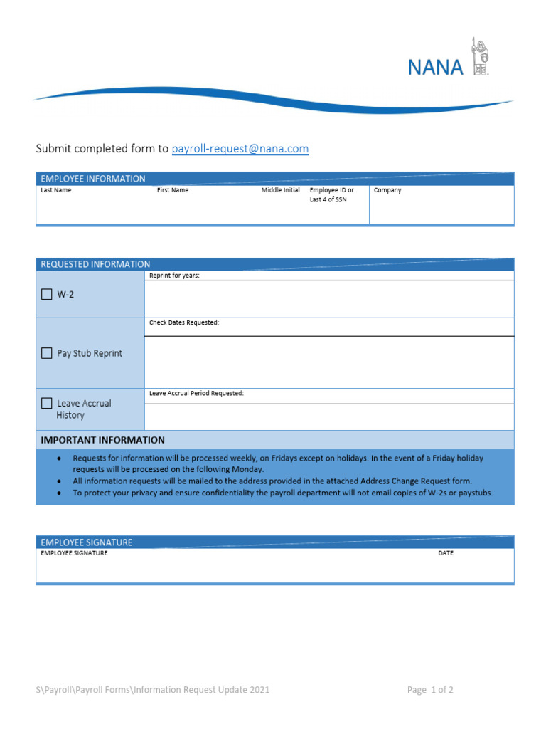 NMS Payroll Information Request Form 2021 2 | PDF