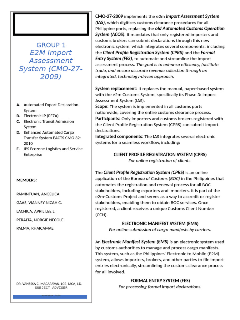 e2m Import Assessment System Overview | PDF | Customs | Qr Code