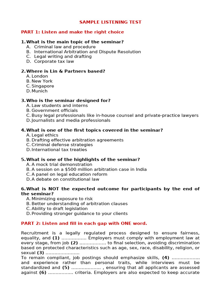 Listening Test on Legal Seminar Topics | PDF