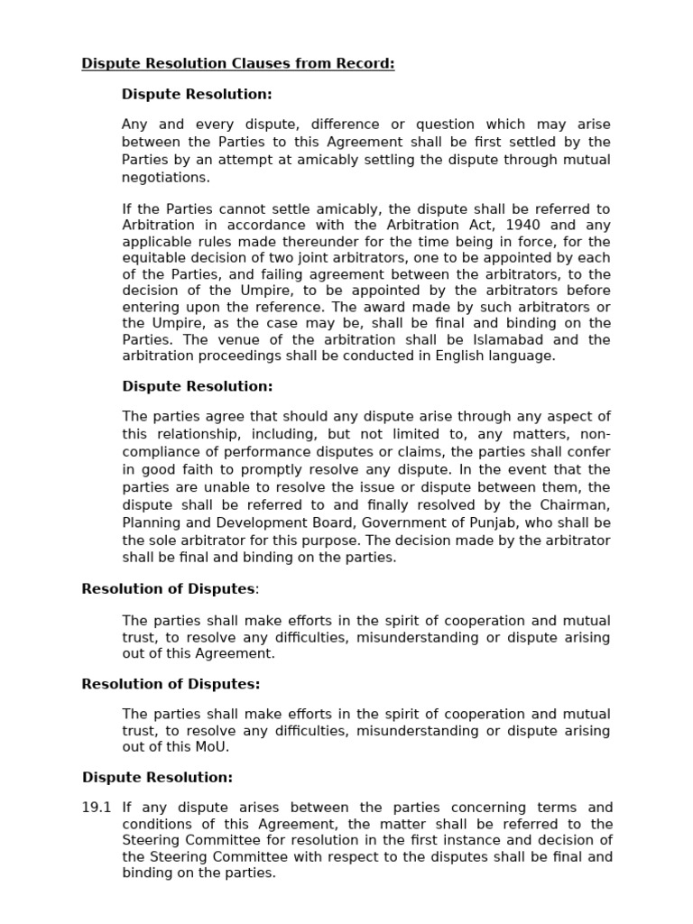 Dispute Resolution -Clause | PDF | Arbitration | Dispute Resolution