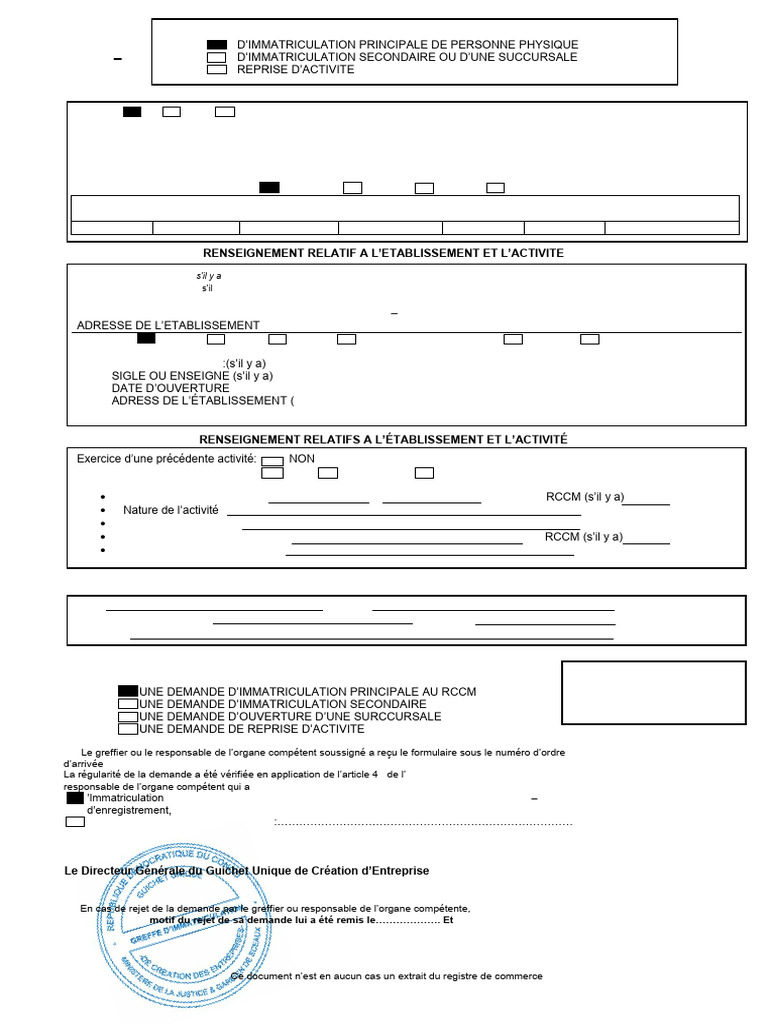 Demande d'immatriculation RCCM Kinshasa | PDF