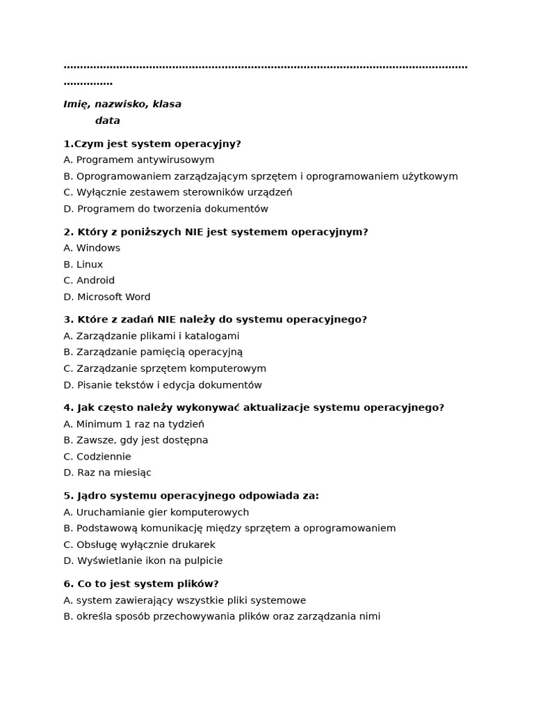 Test Informatyka 1 - 1 | PDF